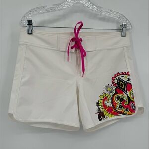 Athleta Cream Athletic Shorts with Pink Accents